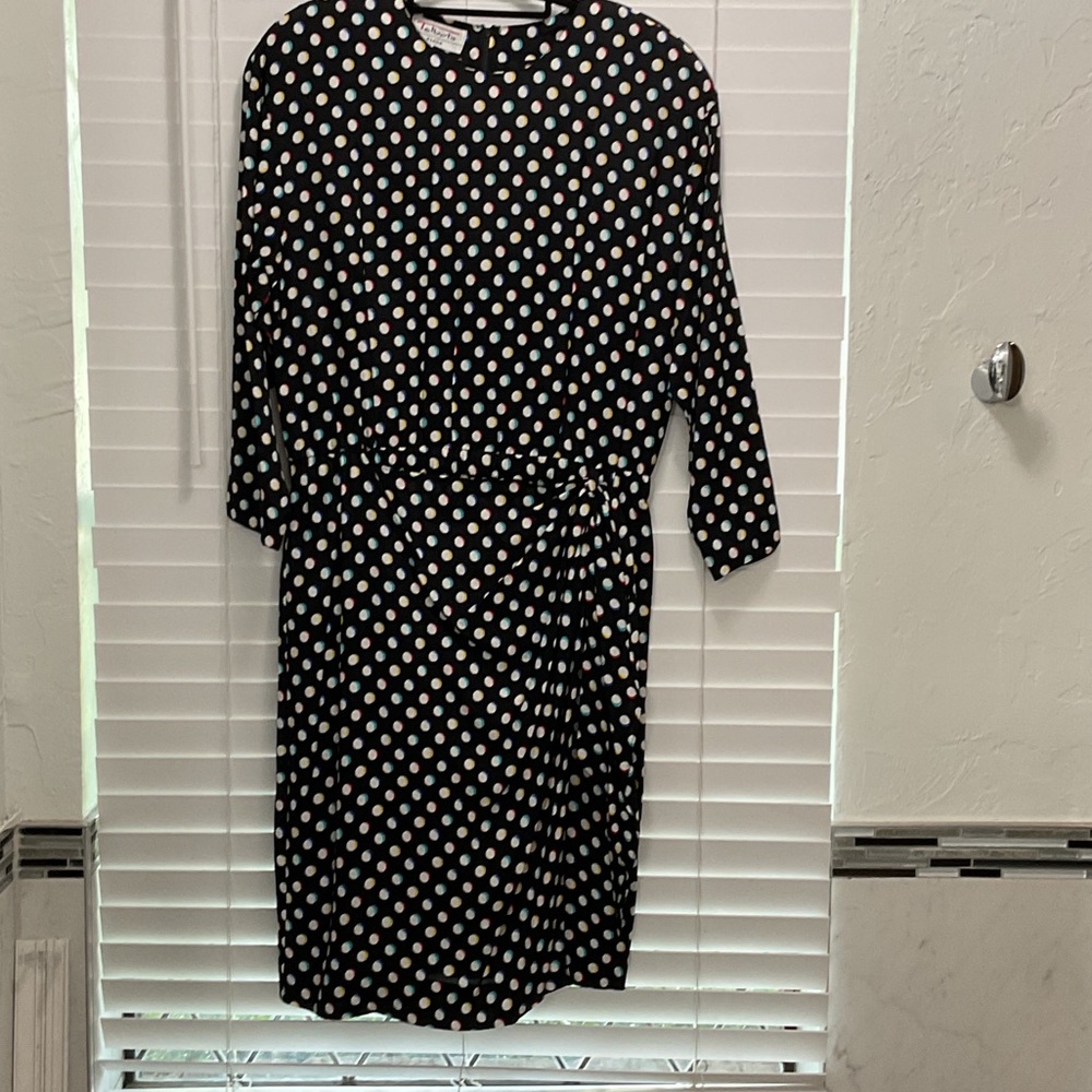 80’s Talbots Black Midi Dress with White and Pink Polka Dots